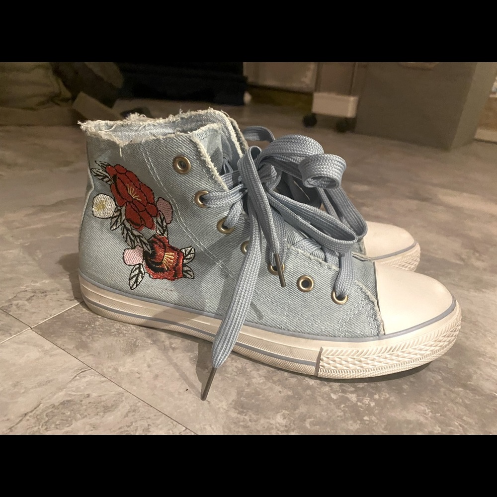 High top denim embroidered sneakers. Never worn!